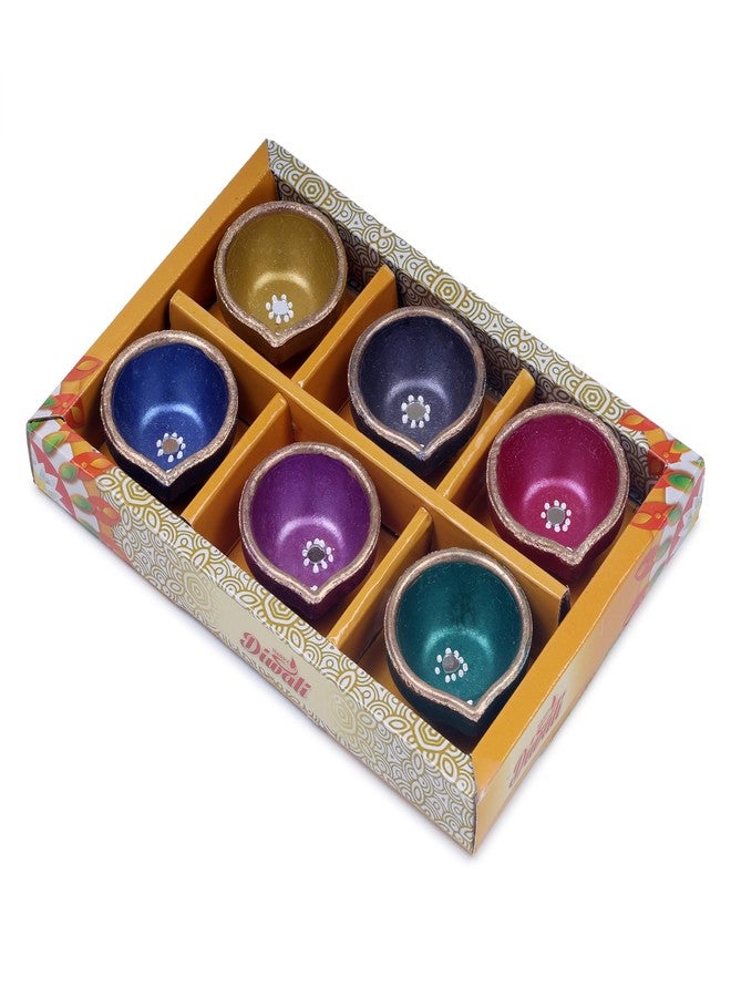 TrendBell Handmade Terracotta Set of 6 Multicolor Clay Diya for Diwali/Navratri Decorations Oil Lamp Diwali Clay Diya Tea Light Holder Indian Decor Festival Gifts Puja Items | TRBD6-01 - Image 4